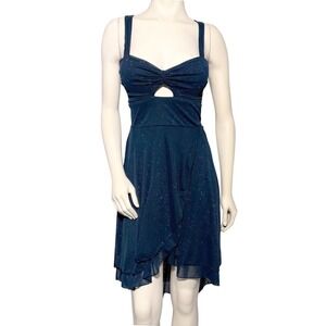City Studio Cocktail Dress Women 7 Navy Blue Excellent Glitter High-Low Tie-Back
